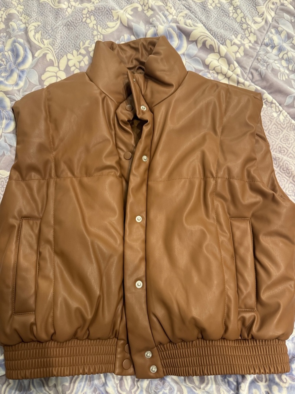 Women’s Faux Leather Brown Puffer Vest Jacket